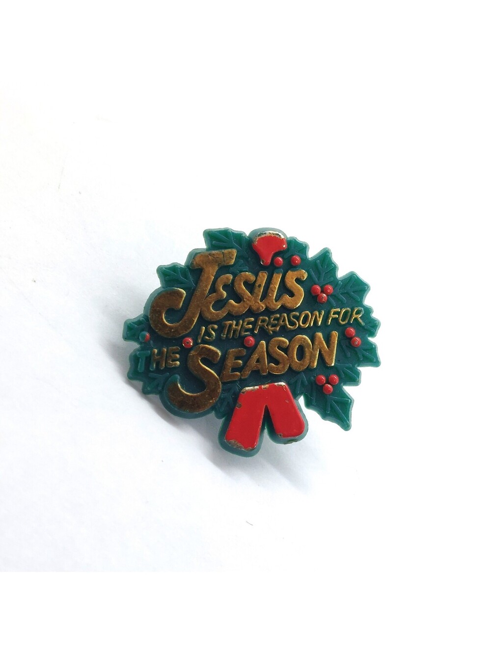Vintage Jesus Is The Reason Pin Christmas Wreath Holiday Religious Faith